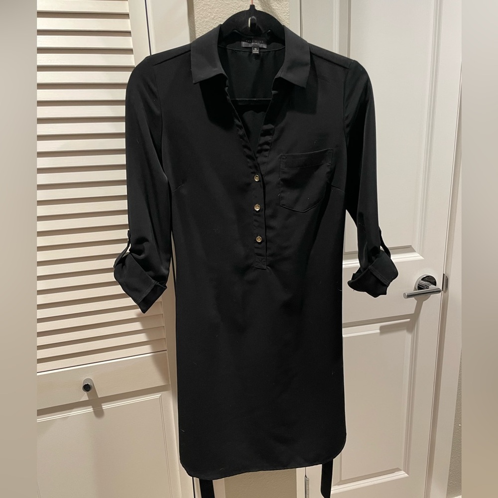 The Limited Black blouse shirt dress with gold buttons Size XS.